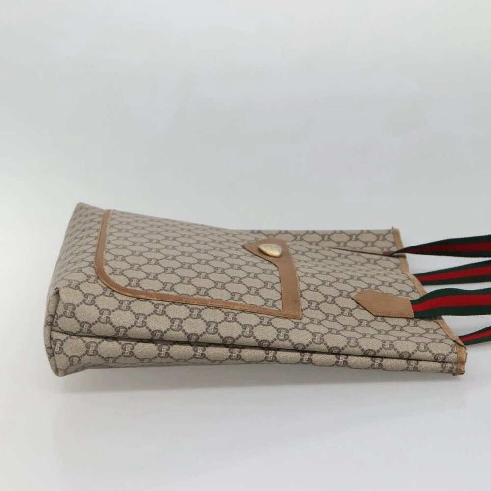 GUCCI GG Plus Supreme Web Sherry Line Tote Bag PVC Beige Gold Auth BA5355 - Picture 5 of 15